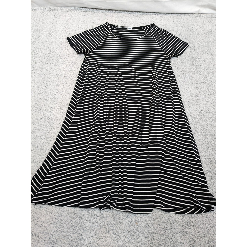 Old Navy‎ Womens Size XS Black & White Striped Short Sleeve Swing Maxi Dress